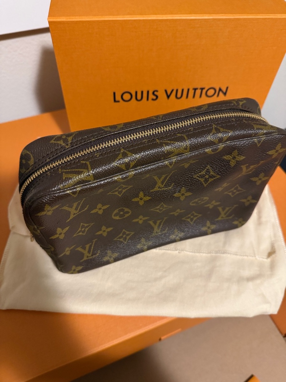 Louis Vuitton Monogram Canvas Toiletry or Cosmetics Bag - Brown and Gold